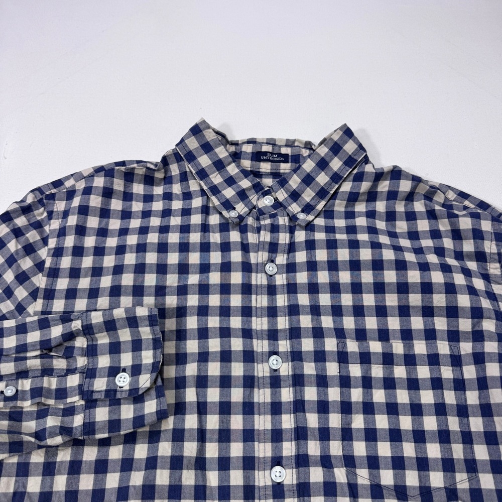 J.Crew Flex Washed Shirt Slim Untucked Gingham Blue White Button Down Men Medium